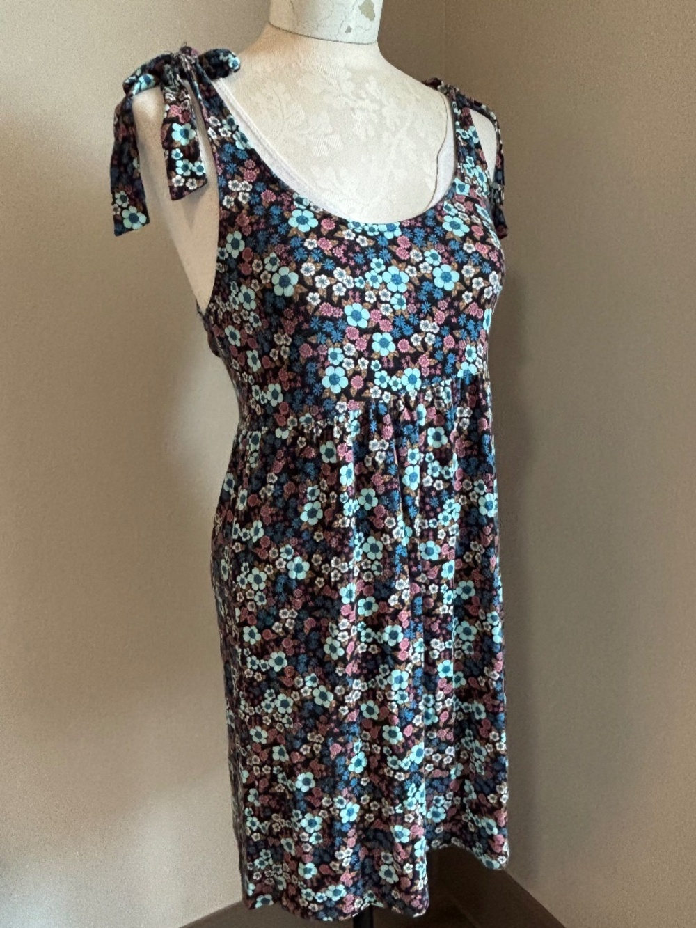 Super soft Empire Waist pinafore floral mini dress